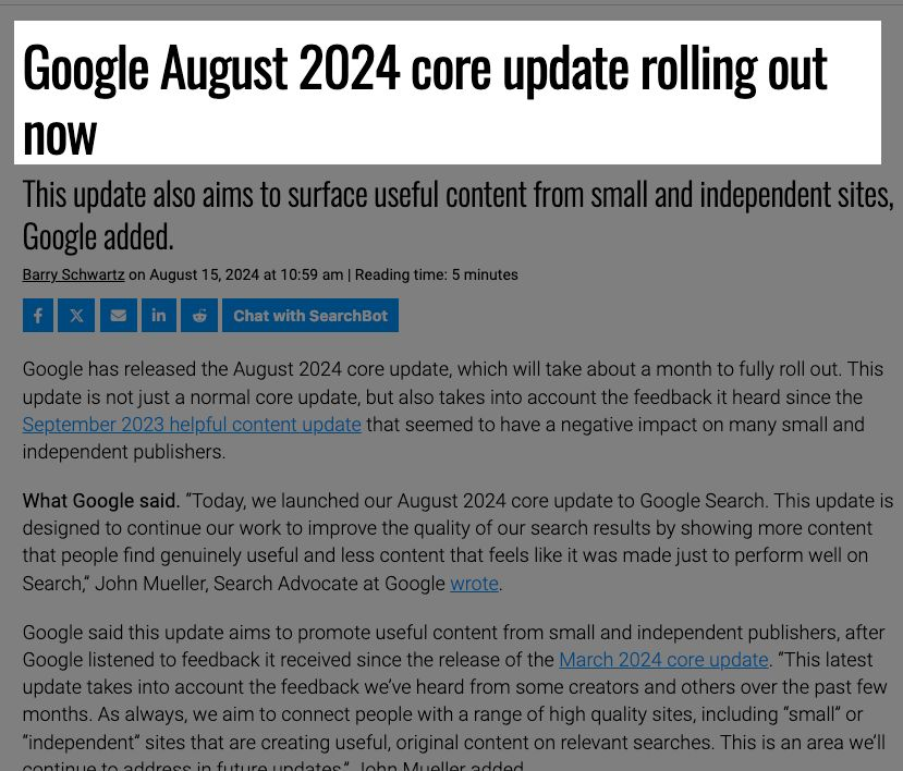 Google's August 2024 Core Update Aims to Support Small Publishers MonitizeMore