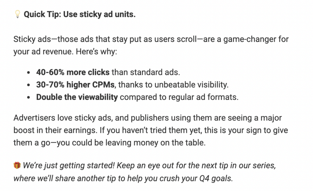 Sticky Ads: #12GiftsForPublishers by MonetizeMore MonitizeMore